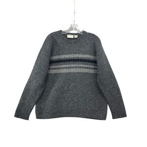 Preview International Wool Sweater Womens L Gray Striped Crewneck Knit Travel